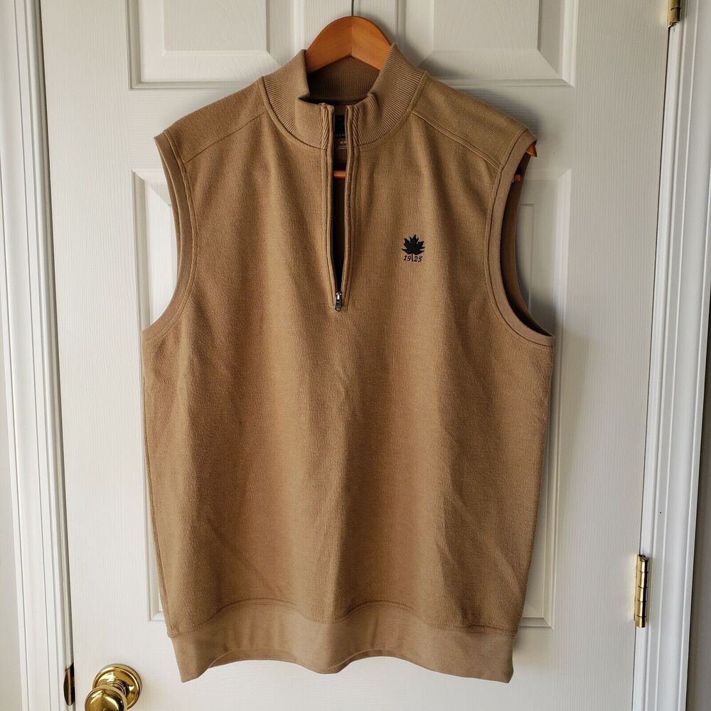 Greg Norman Men's Sweater Vest M Tan 1/4 Zip Cotton Polyester Blend